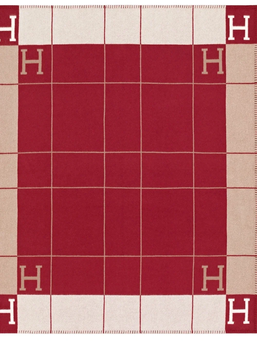 Hermes Avalon III Throw Blanket & Pillow Set ECRU/Rouge H